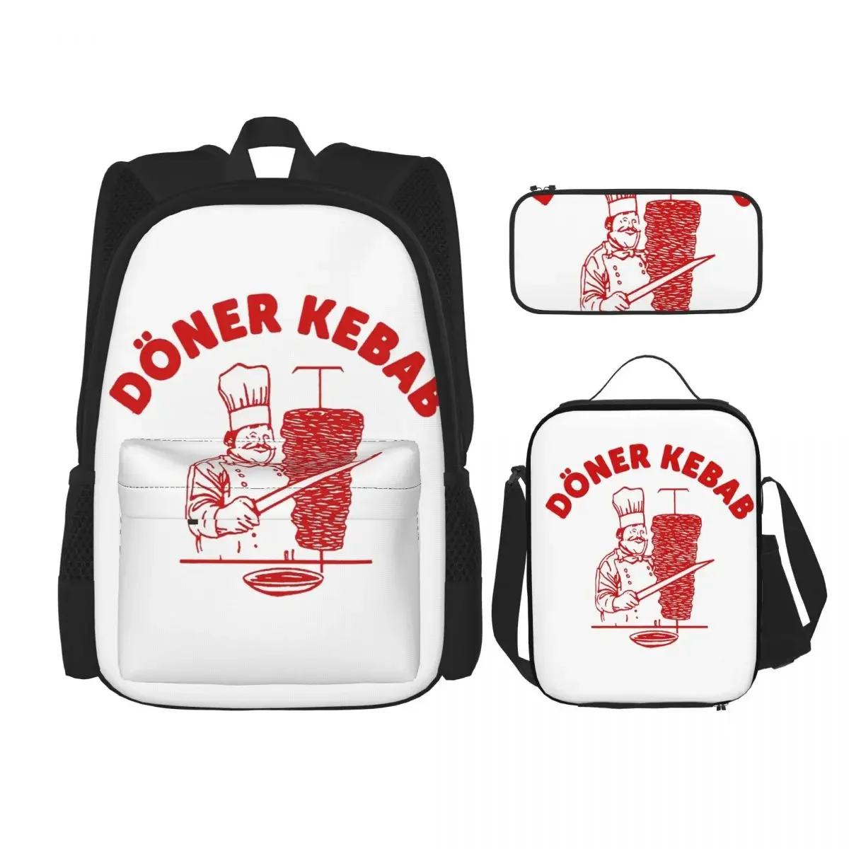 Döner Kebab Rucksäcke Jungen Mädchen Bücher tasche Studenten Schult aschen Cartoon Kinder Rucksack Lunch Bag Stift Tasche dreiteiliges Set