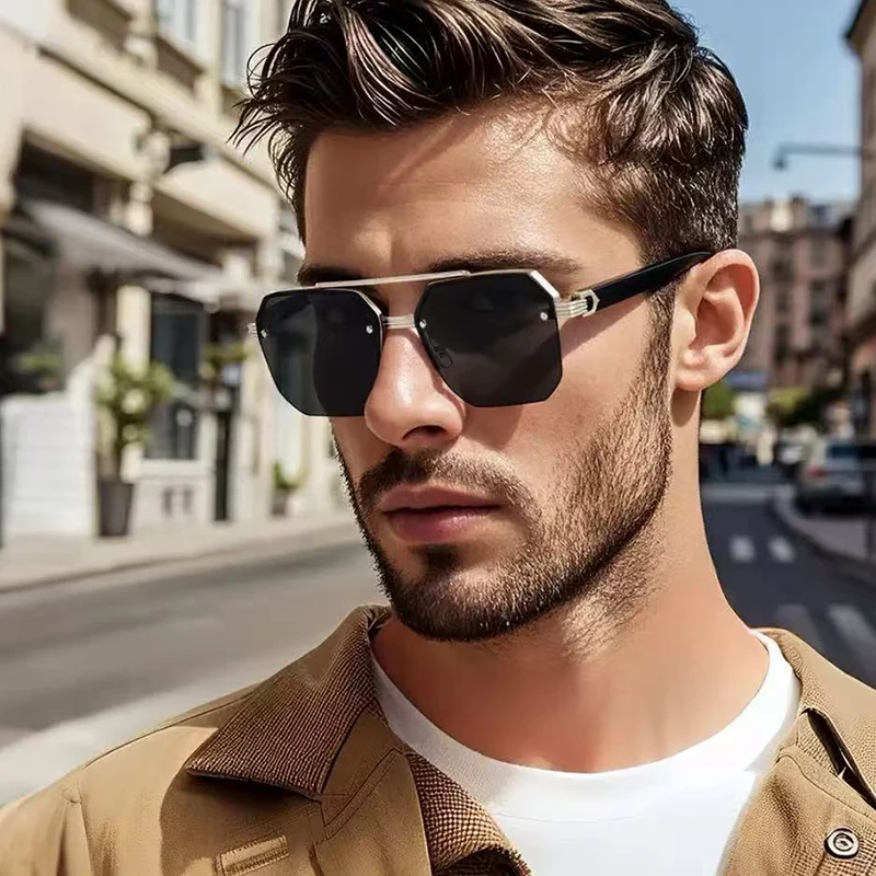 Gafas de sol cuadradas de media montura de doble cañón, superventas, elegantes y simples, ideales para pilotos, gafas de sol de moda 2408