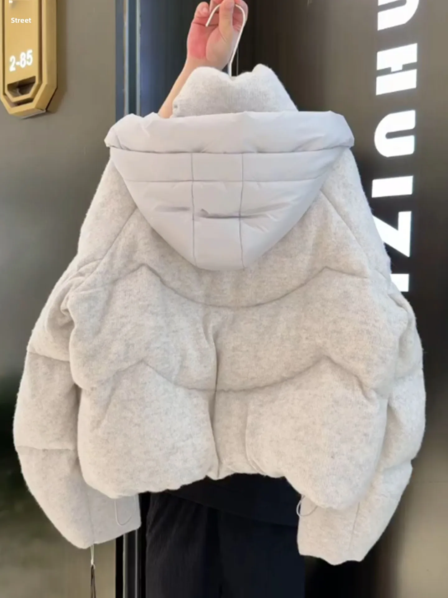 Coreano sle ort branco puffer jaet inverno novo chapéu feminino pão alta calor outerwear fibra de poliéster du para baixo enchimento