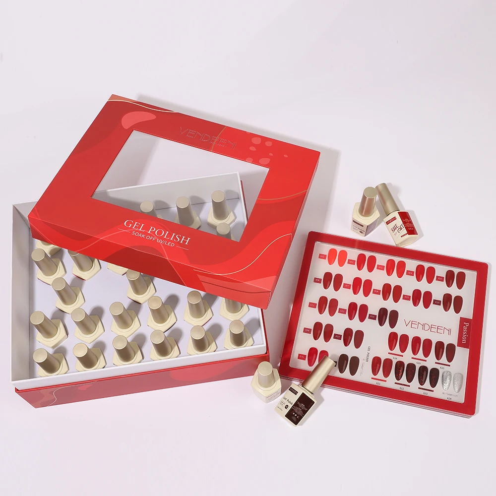 Vendeeni السنة الجديدة الأحمر 24 ألوان هلام طلاء الأظافر عدة المهنية الأشعة فوق البنفسجية جل مجموعة العضوية مسمار هلام البولندية بولي يوريثان هيما الحرة الأشعة فوق البنفسجية هلام البولندية