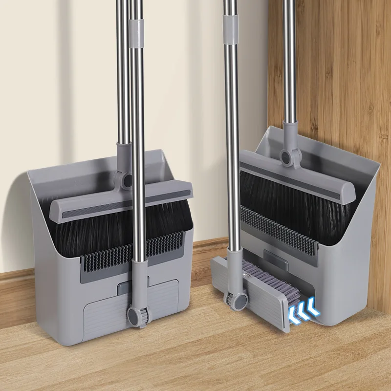Juego combinado de escoba y recogedor 3 en 1: diseño giratorio ajustable para barrer en interiores y escobas de empuje para exteriores
