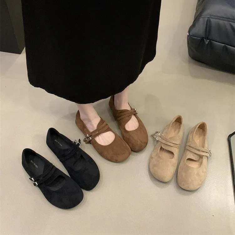 

Women's Mary Jane Flats Soft Suede Round Toe Buckle Strap Ballet Flat Shoes Casual Comfortable Daily Walking Shoes Spring Fall