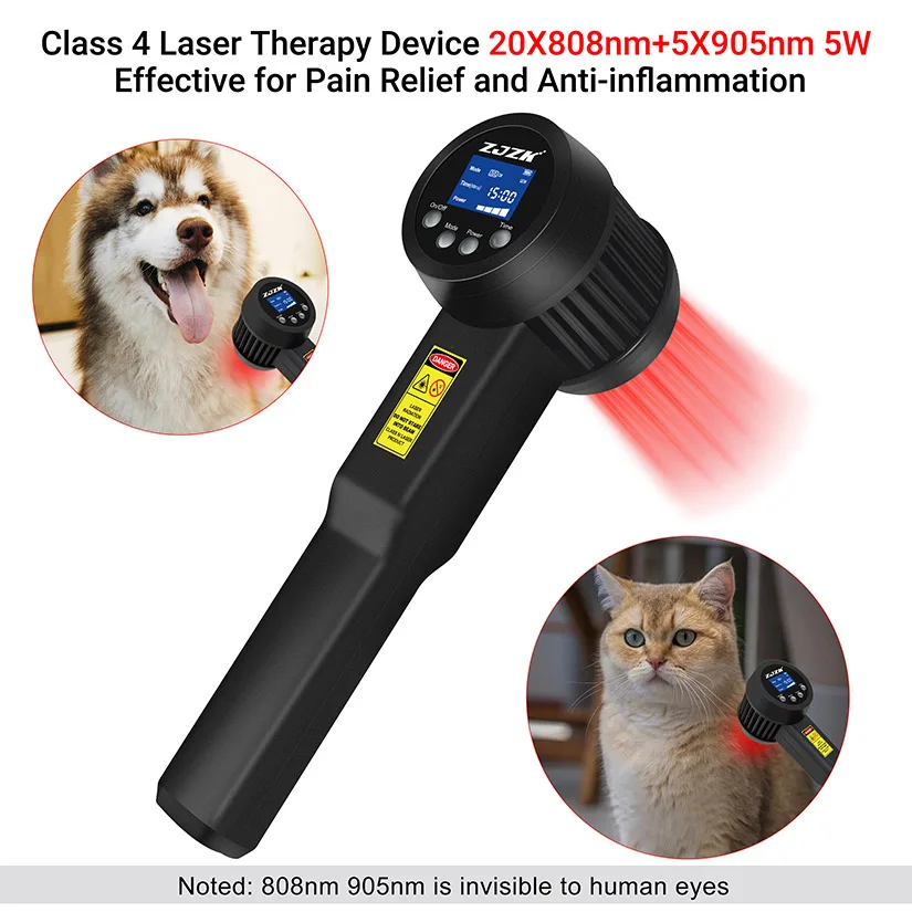 5x905nm+20x808nm 5W Professional Cold Laser Therapy for Pain Management Anti-inflammation Tissue Repair & Sports Injury Healing