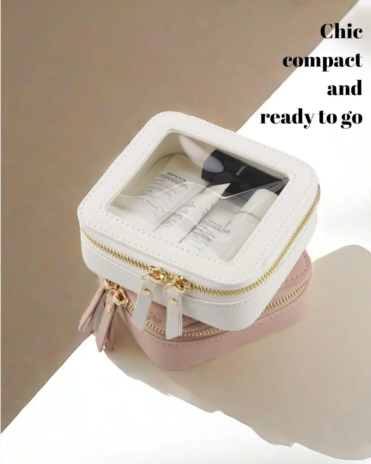 Mini leather cosmetic bag small transparent clutch bag square ita Makeup Bag Cute Small Visible Window Storage Lipsticks purse