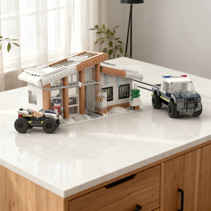 

Набор из 536 деталей MOC: Зимняя полицейская станция. Сезонная рождественская модель. Конструктор. Креативный подарок. Коллекционный декор. Для детей.