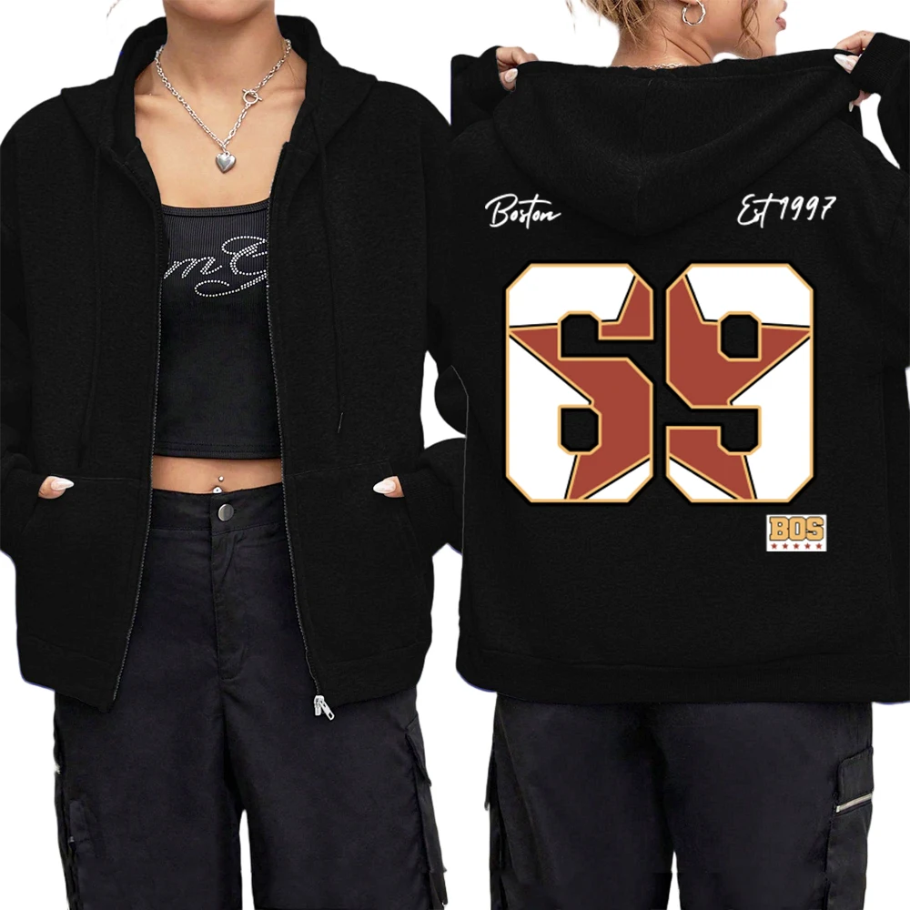 بوسطن 1997 69 إلكتروني يطبع المرأة سستة ملابس خارجية الشتاء الحرارية طويلة الأكمام معاطف الصوف جيب هوديس الملابس الدافئة مقنعين #1