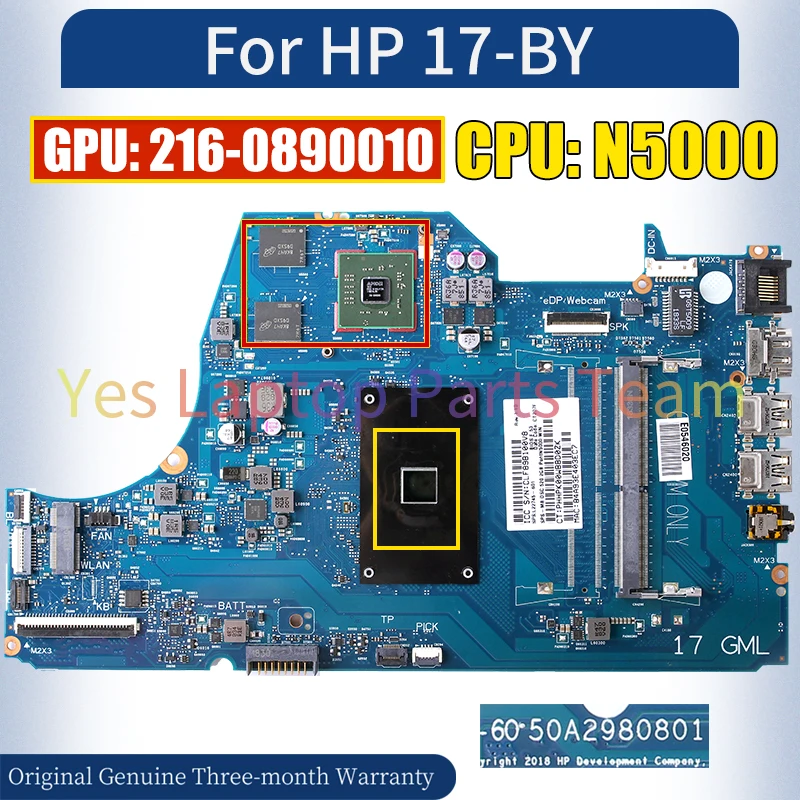 6050A2980801 For HP 17-BY Laptop Mainboard L22745-601 SR3RZ N5000 216-0890010 Notebook Motherboard