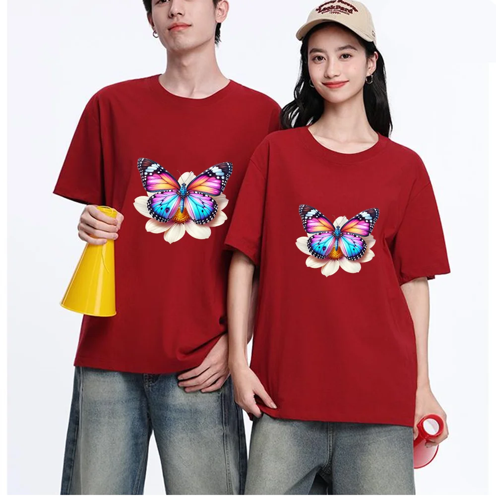 Butterfly Flower Printed T Shirt Breathable Fabric S-XXL Personalized Custom Aesthetic Graphic Top Unisex Fit Casual Short Sleev