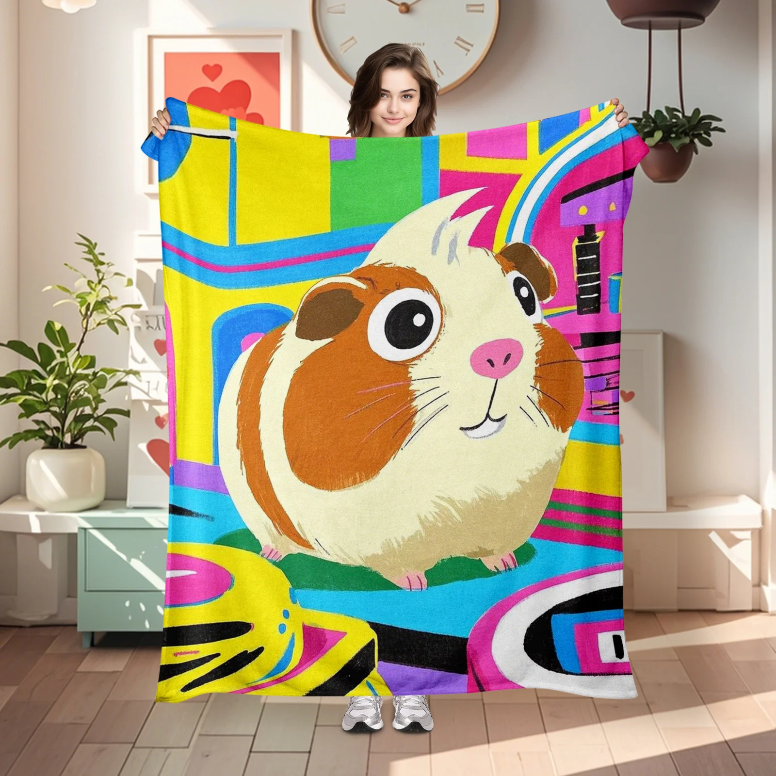 

Fun And Cozy Cartoon Geometric Guinea Pig Theme Blanket Perfect For Loved Ones Gifts