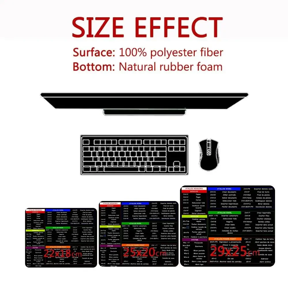 แผ่นรองเมาส์ขนาดเล็ก Quick Selection คีย์บอร์ด สเปน โปรตุเกส ภาษาอังกฤษ EXL Windows Office MousePad ปุ่มกด แผ่นรองยางกันลื่นพื้นฐาน