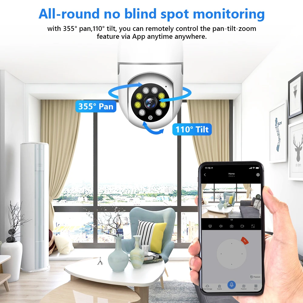 Movols WiFi Bulb Camera E27 Video Surveillance Home Indoor Security Baby Monitor IP Color Night Vision AI Auto Human Tracking