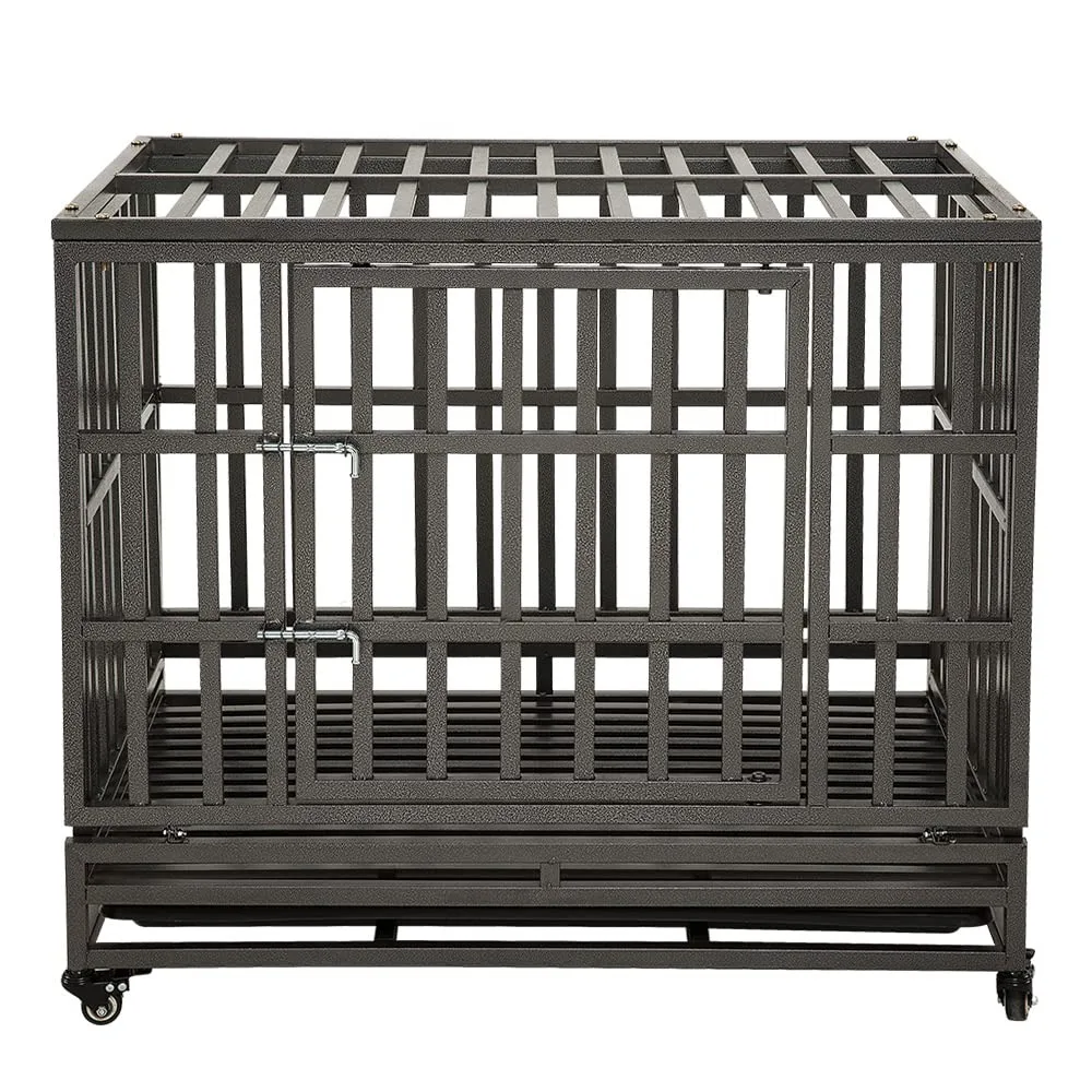 2024 New  Heavy Duty Dog Cage Metal Kennel and Crate for Medium and Large Dogs, Pet Playpen with Four Wheels