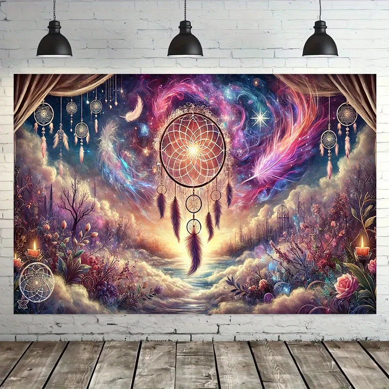 Bohemian Cosmic Galaxy Dreamcatcher Tapestry Wall Art Psychedelic Boho Fantasy Hanging Print Decor Spiritual Celestial DecorGift
