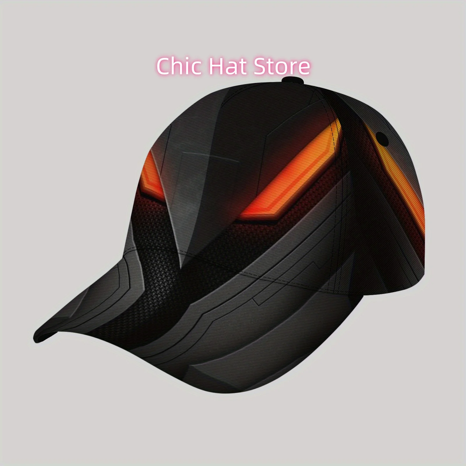 Fashionable and Lightweight Sun Hat, Cool Hip-hop Baseball Cap, Suitable for Beach, Orange-red glowing mechanical eye pattern