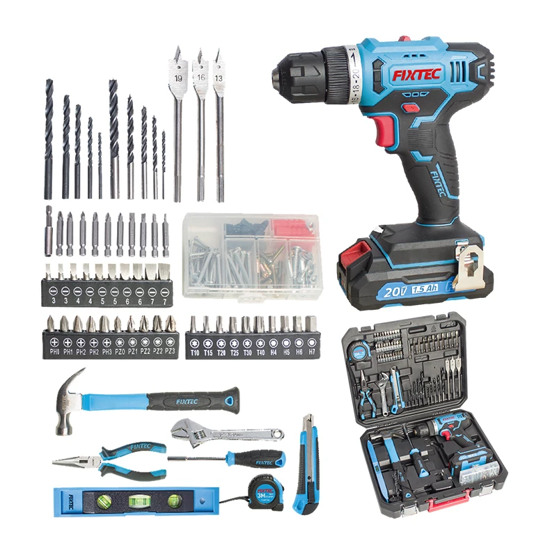 

For FIXTEC Power Tools 20V Rechargeable Electric Portable Cordless Drill Machine Set with 221pcs Accessories Kit Hand Tools