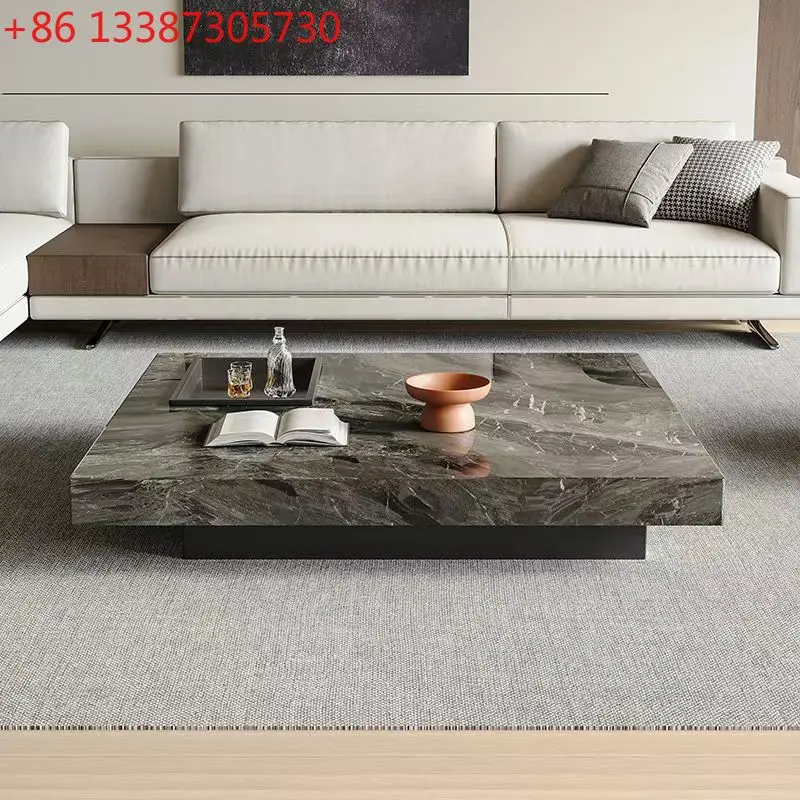 

Итальянский минималистичный кофейный столик из каменной плиты в стиле лёгкой роскоши, современный, простой, квадратный, для гостиной, домашний.