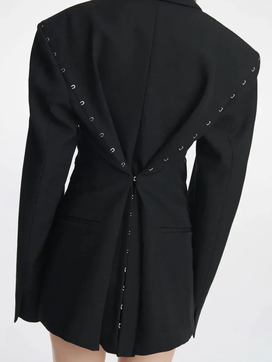 Chaqueta cruzada de color negro para mujer, traje Formal de oficina, ropa de trabajo de negocios, abrigo de chica caliente, traje de primavera y otoño, 1 pieza