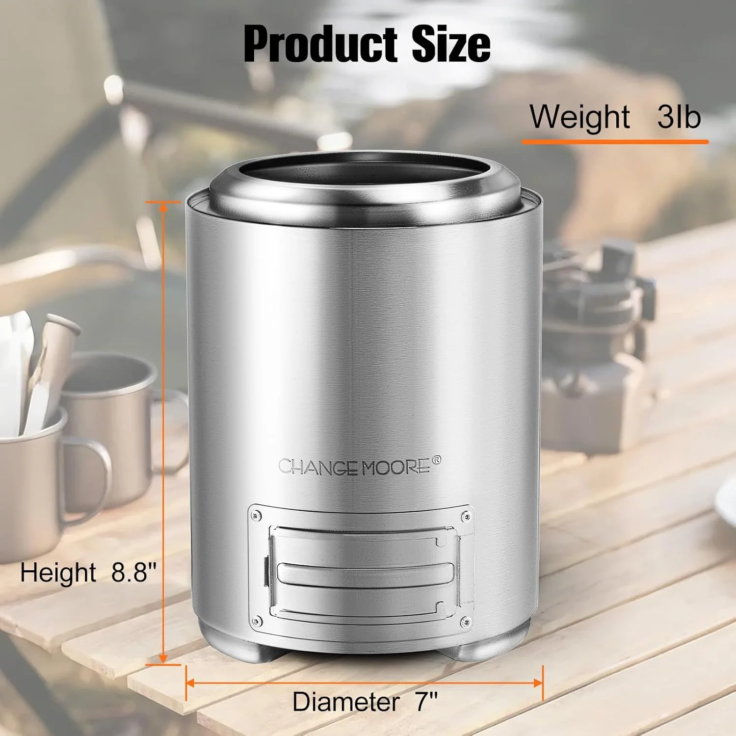 Chimenea de mesa sin humo CHANGE MOORE – Acero inoxidable con control de llama - imagen 5