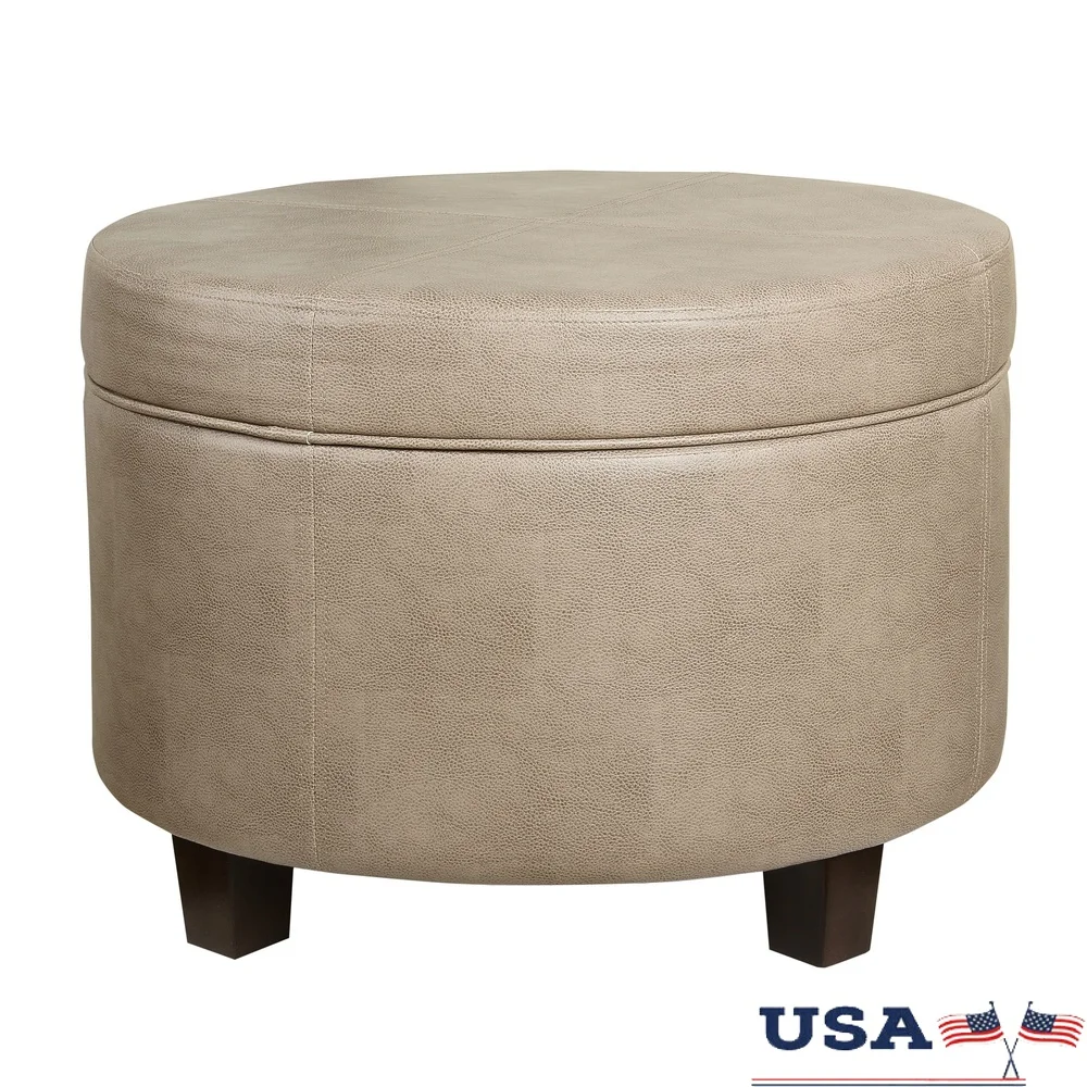 

Round Faux Leather Storage Ottoman with Lift-Off Lid Indoor Use Easy Assembly Functional Accent Piece Living Room Bedroom