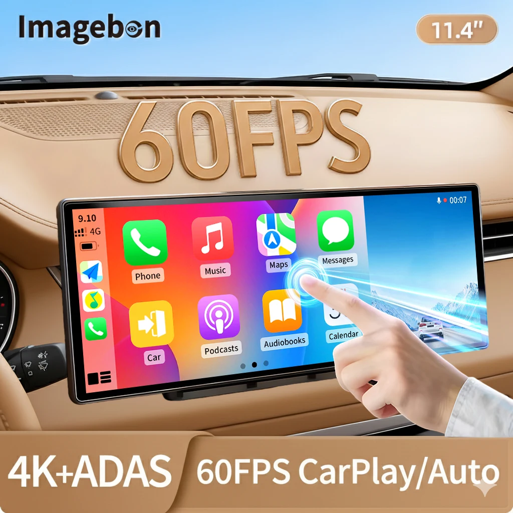 Imagebon 11.4″ H70 Plus Carplay 60fps Dash Cam 4K ADAS Wireless Car Play & Android Auto monitor Dual Recording Night Vision