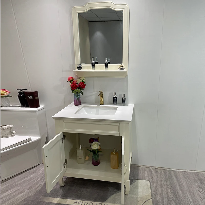

Rubber wood bathroom cabinet combination marble under-counter basin sink cabinet bathroom faucets
