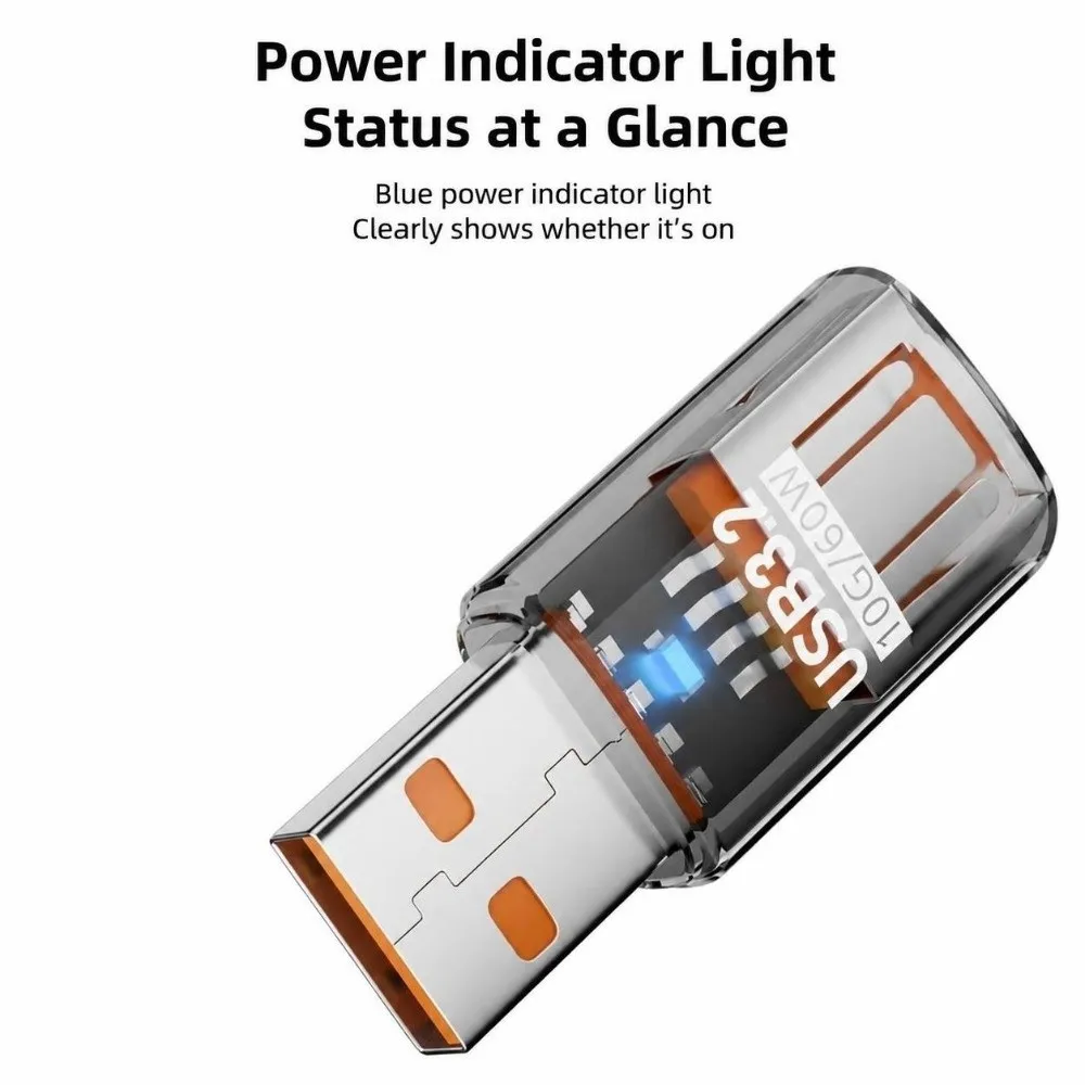 Transparent USB Male To Female Adapter High Speed Plastic USB Extension Adapter 60W OTG Function Converter Connector