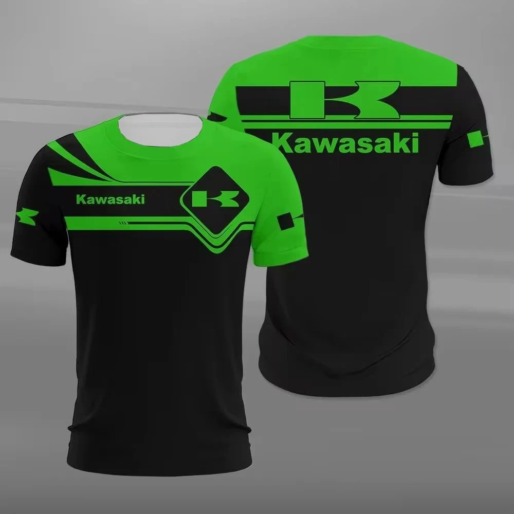 

Летний мужской топ Kawasaki, футболка с круглым вырезом и короткими рукавами с мотоциклетным принтом, дышащий, быстросохнущий, удобный спортивный топ