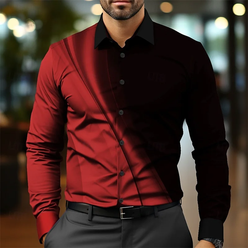 Fashion Gradient Men\'s Round Formal Shirt Button Shirt Long Sleeve Business Casual Everyday Autumn New Lapel Shirt 3D Print Tops