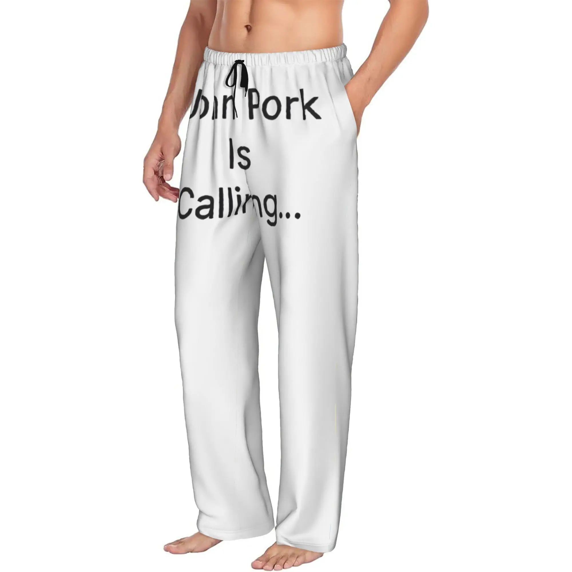 Custom John pork is calling Pajama Pants Men Funny Pig Lounge Sleep Stretch Sleepwear Bottoms with Pockets