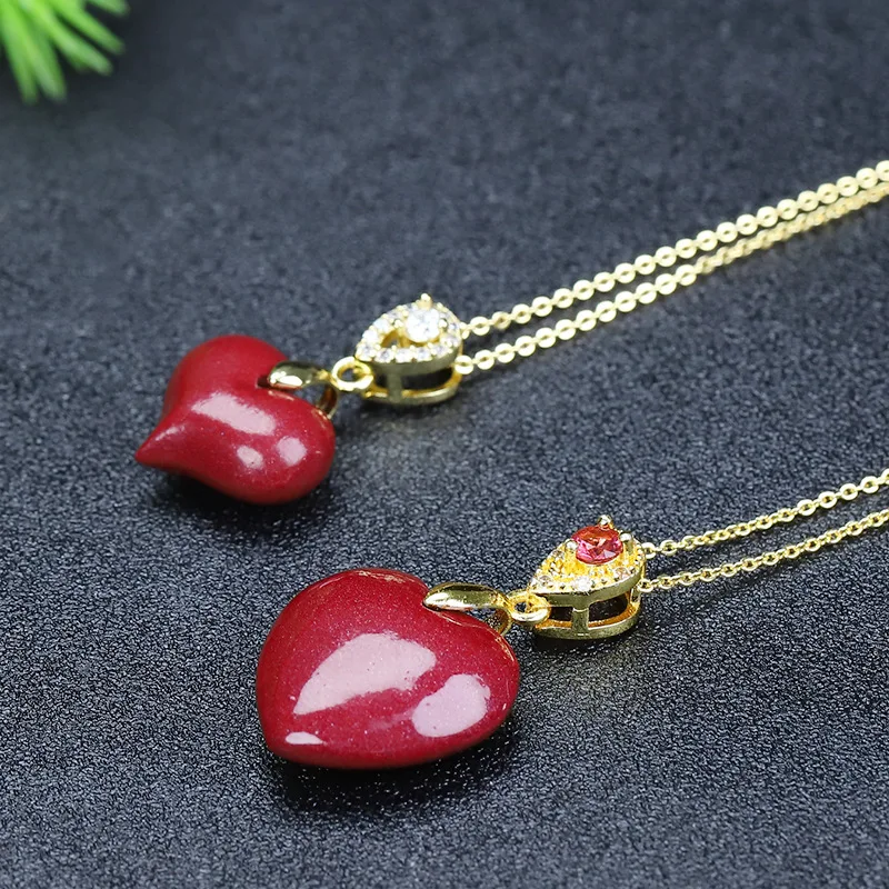 Love Cinnabar Clavicle Chain High Content Purple Gold Sandstone -to-Heart Seal Pendant