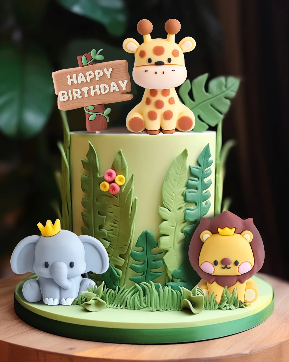 Safari Tortendekoration Wilde Tiere Löwe Elefant Giraffe Affe Dschungeltiere Wild One Kuchendekoration Geburtstagsparty Zubehör – Detail 2