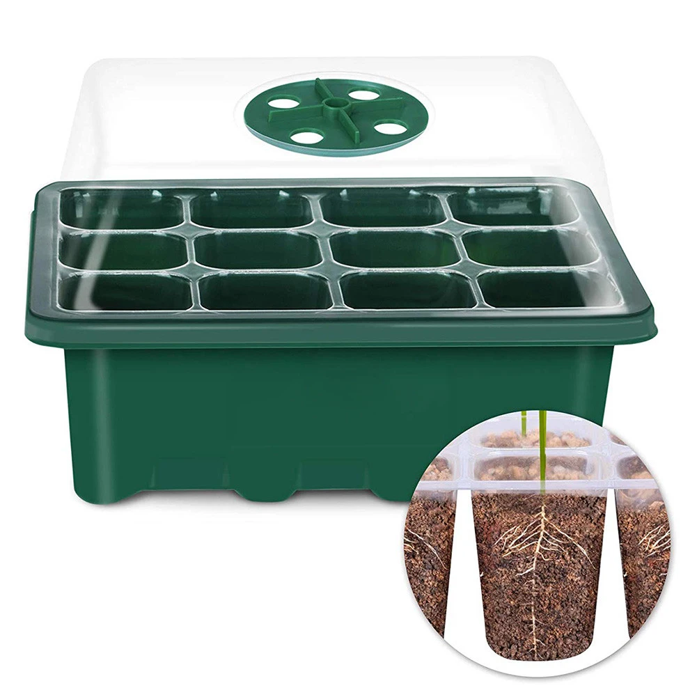 12 Cells Hole Plant Seeds Grow Box Tray Insert Propagation Plastic Seeding Nursery Pot Home Crafts Nursery Pot Tray With Lids