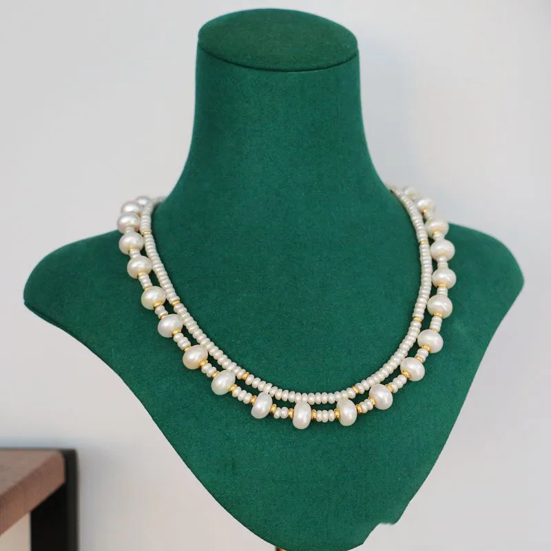 Vintage Natural Pearl Layered Chian Necklace For Women Jewelry Runway Party T Show Fancy Trendy Boho INS Japan