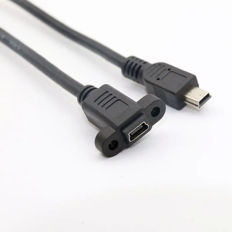 Mini USB male to female extended cable with ear fixed T-port mini 5p data cable panel cable hole spacing 17mm