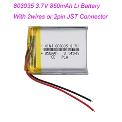 3.7V 850mAh 3.14Wh akumulator litowo-polimerowy bateria litowo-jonowa 803035 JST 2Pin 1.0/1.25/1.5/2.0/2.54mm wtyczka do głośnika Bluetooth GPS