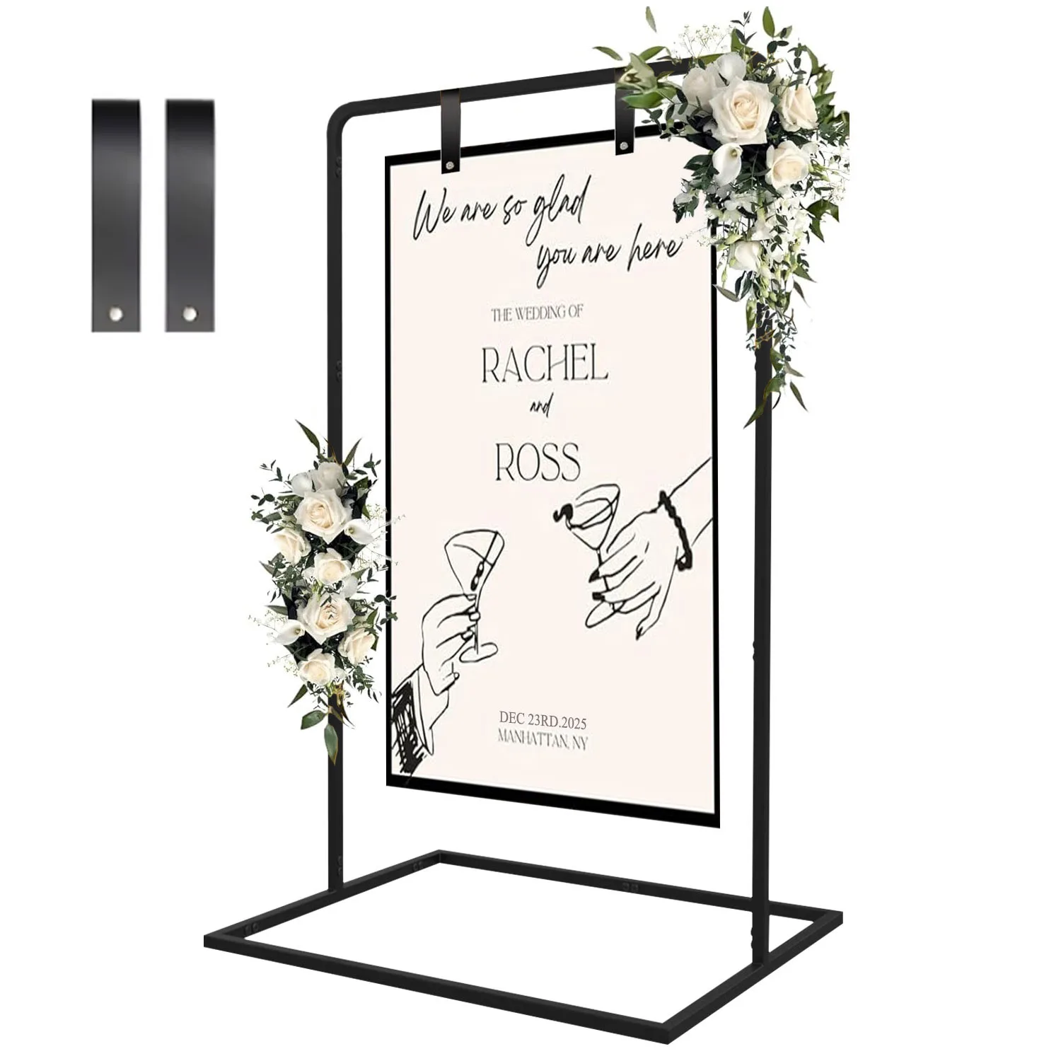 

Свадебные арки, металлические Добро пожаловать в нашу подставку для свадебной вывески, кожаные подвесные ремни для вывески для приема, подставка для диаграммы сидения на свадьбу