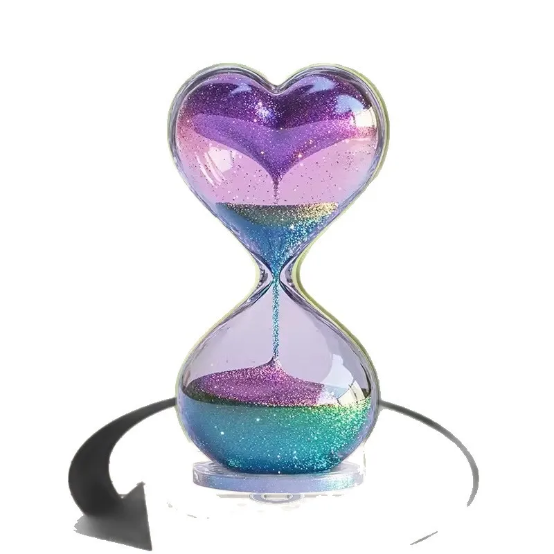 2D Flat 360 Degree Rotating Purple Blue-green Gradient Light Rotating Hourglass Clock with Bottom Heart Shaped Bulb Decoration