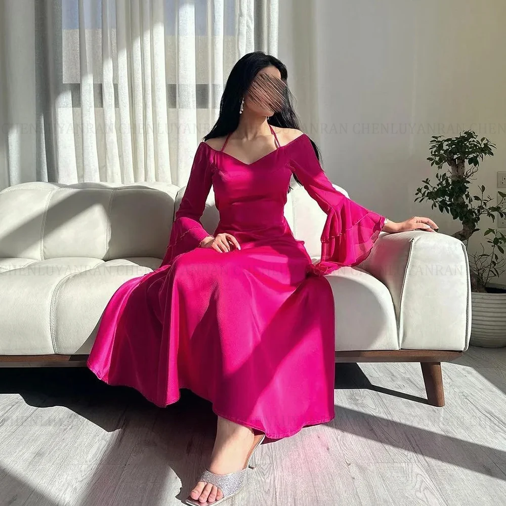 MOLISA Elegant Vintage Long Sleeve V-Neck Prom Dresses Chiffon Ankle-Length Party Dresses Formal Occasion Dresses فساتين الحفلات