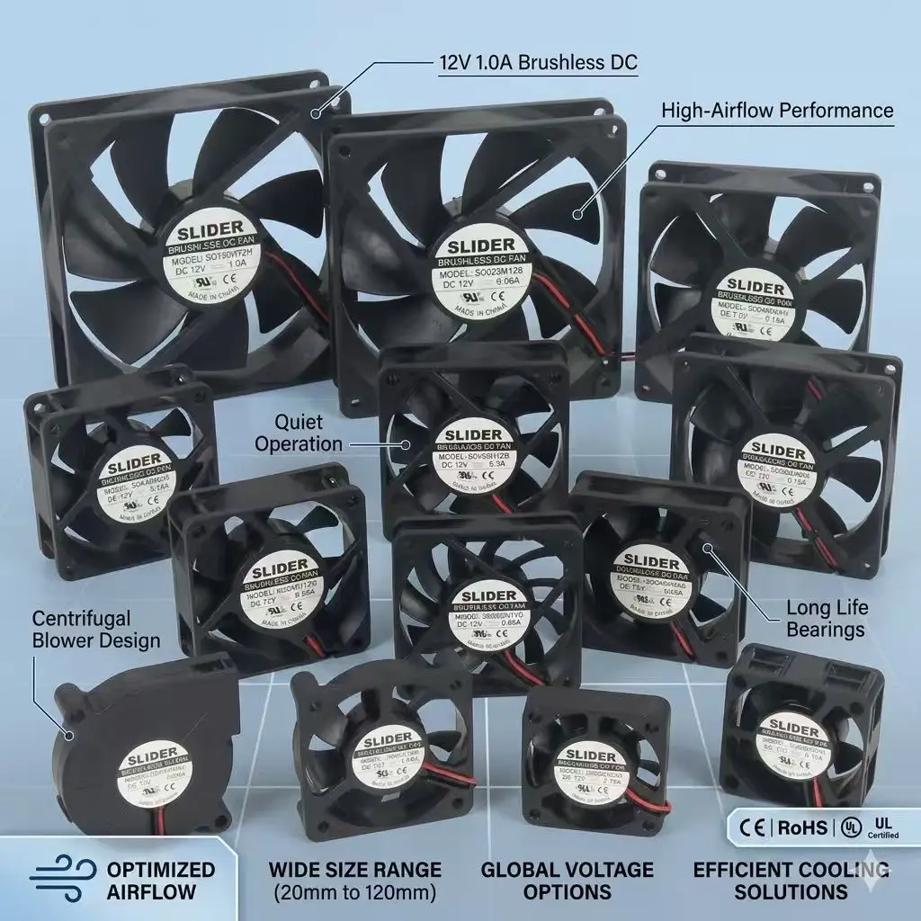 Ventilador de Refrigeración CC Sin Escobillas SLIDER de 12 V 4010 6025 120 mm, Ventilador Axial Industrial para Gabinete de Servidor, Impresora 3D