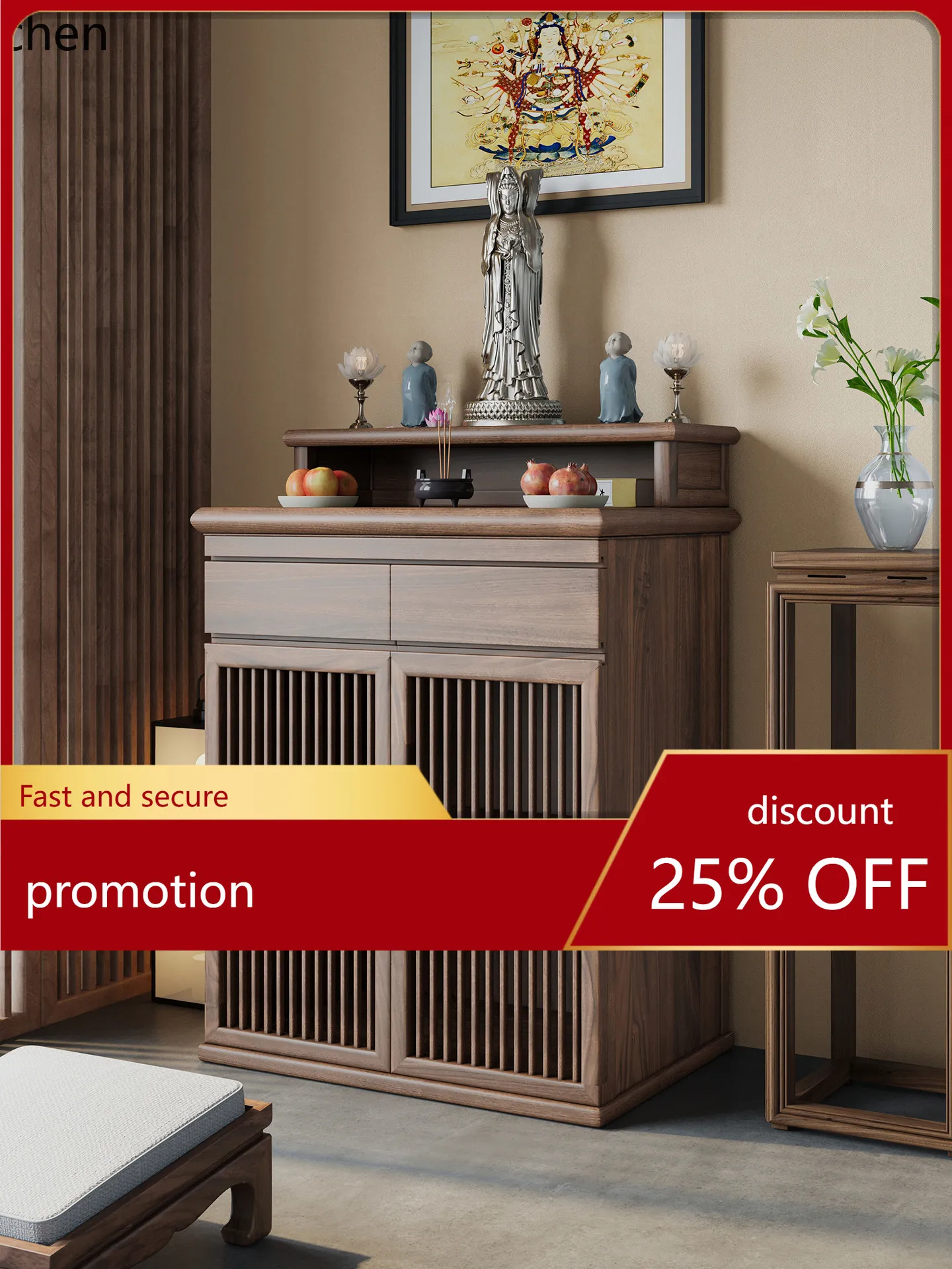 ZML Solid Wood Altar with Cabinet Buddha Altar God Altar Guanyin Bodhisattva Guan Erye Worship Table