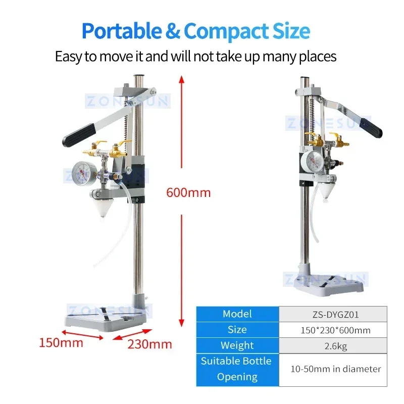 ZONESUN ZS-DYGZ01 Manual Isobaric Beer Filling Machine Bottle Filler for Carbonated Drinks Wine, Defoaming Beverage Packager image 2