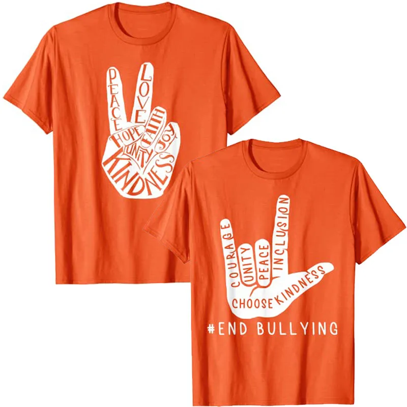 UNITY DAY Orange Tee, Anti Bullying Gift and Be Kind T-Shirt Love Sign Language Graphic Clothes Streetwear Outfits Casual Tops