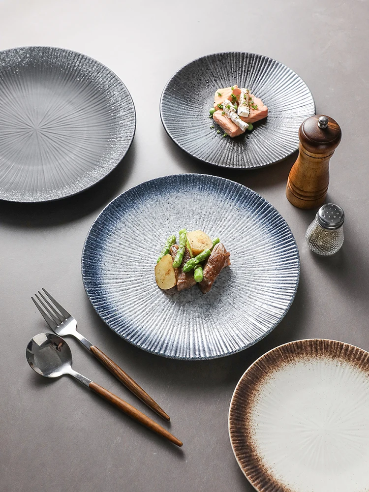 Premium Stripe Steak Plate Western Dining Plate Pasta Plate Restaurant Beef Cutlet  Special Dish  Ceramic Handmade  dishes