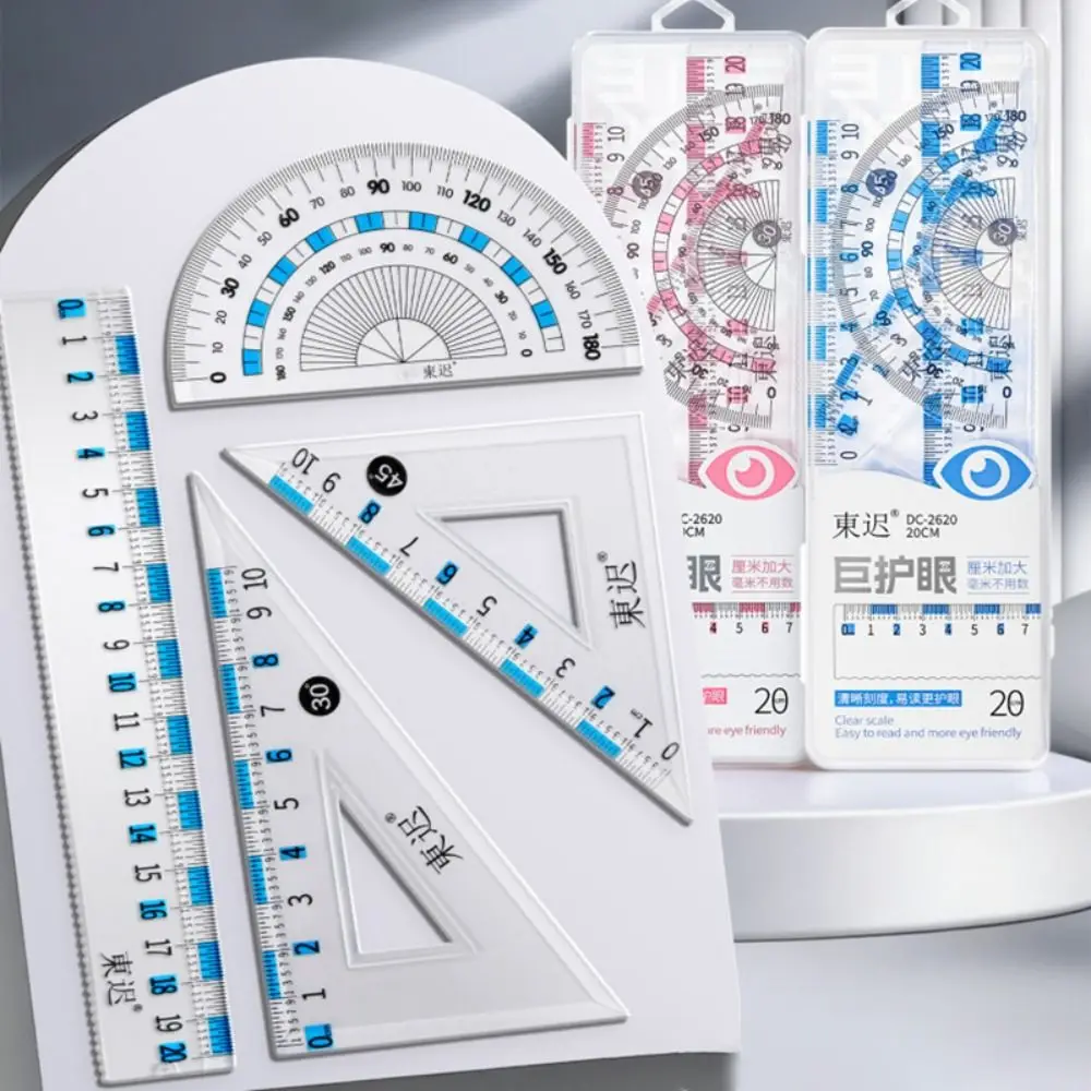 4pcs Eye Protection Ruler Set High Transparency Drawing Tool Protractor Measuring Stationery Straight Ruler Students