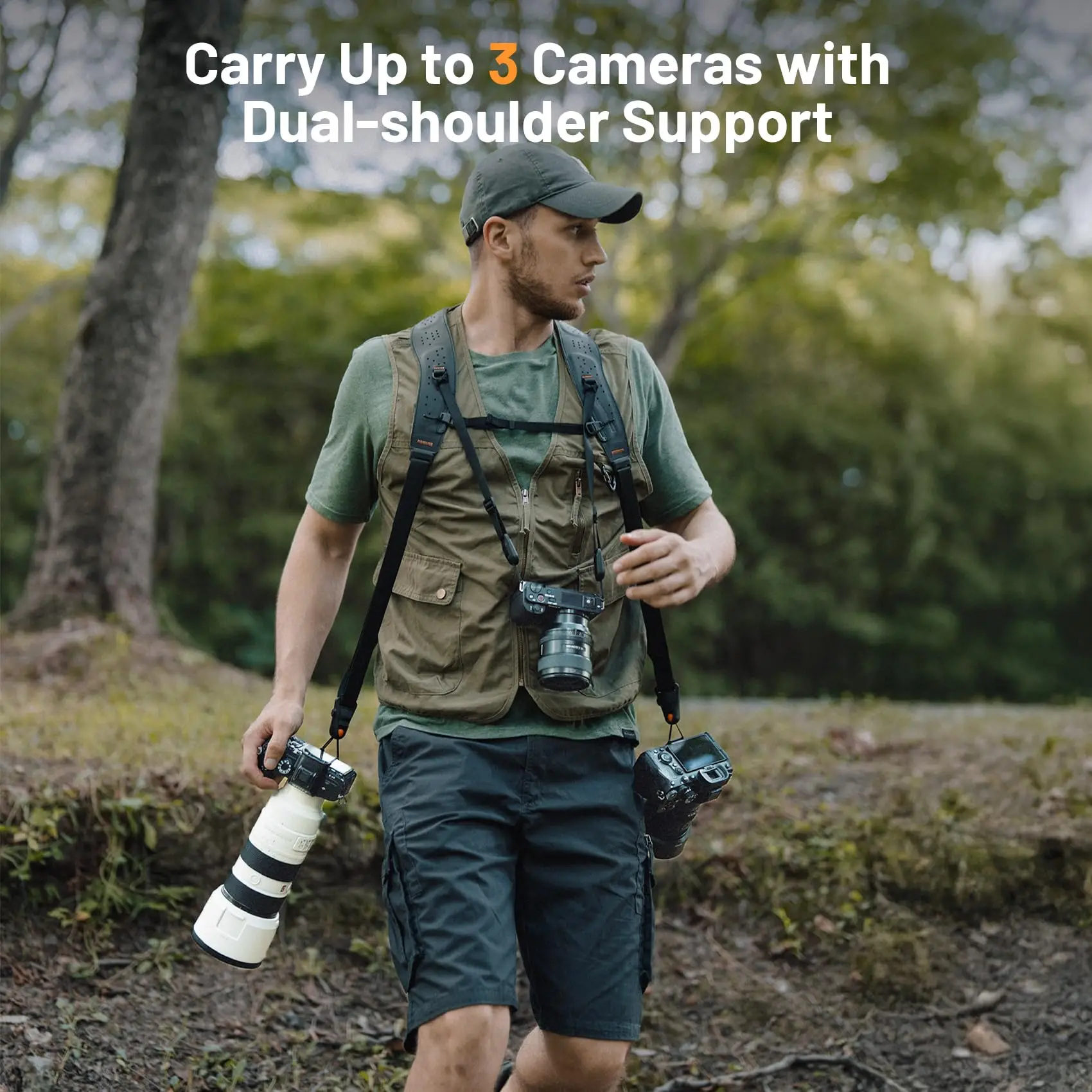 PGYTECH Camera Strap Master, skórzana podwójna uprząż na ramię na 3 kamery, regulowana uprząż na aparat dla profesjonalnych fotografów — zdjęcie produktu 2