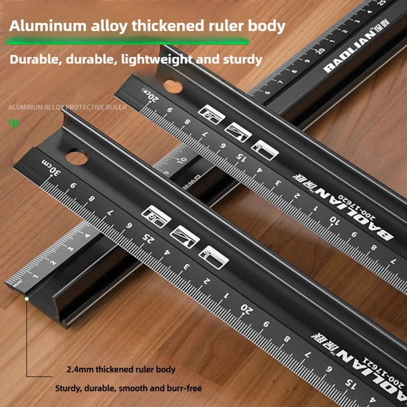 Multifunctional High Aluminum Alloy Straight Ruler Anti Cutting Hands Marking Ruler 45CM