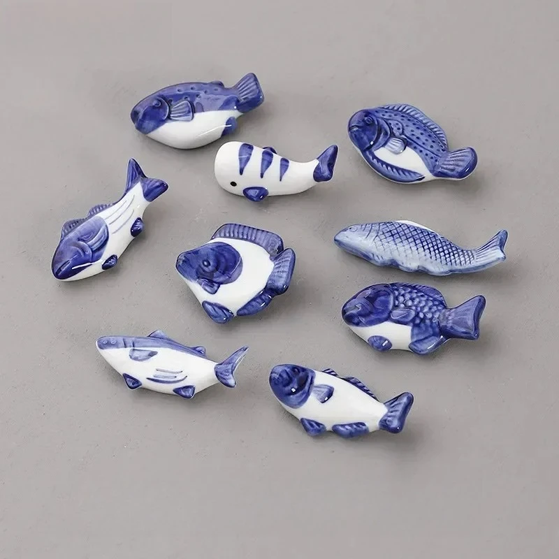 Cartoon Fish Ceramic Chopstick Rest Holder Small Animal Utensil Rack Spoon Fork Stand Kitchen Counter Table Decoration Accessory