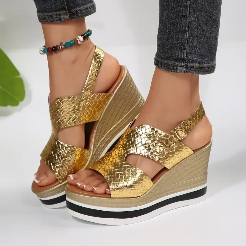 

2025 Fashion Ladies Shoes Open Toe Women's Sandals Summer Casual Plus Size Buckle Strap Comfortable Best Seller Wedge Sandals