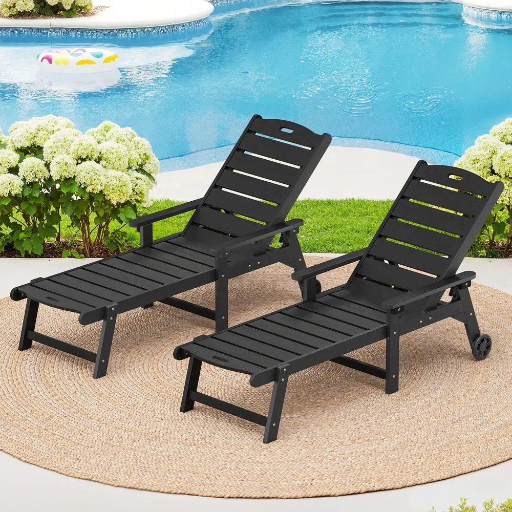 Outdoor Chaise Lounge Chairs Set of 2, HDPS Lounge Chair, 5 Positions Adjustable Pool Lounge Chairs, Patio Furniture Sets with