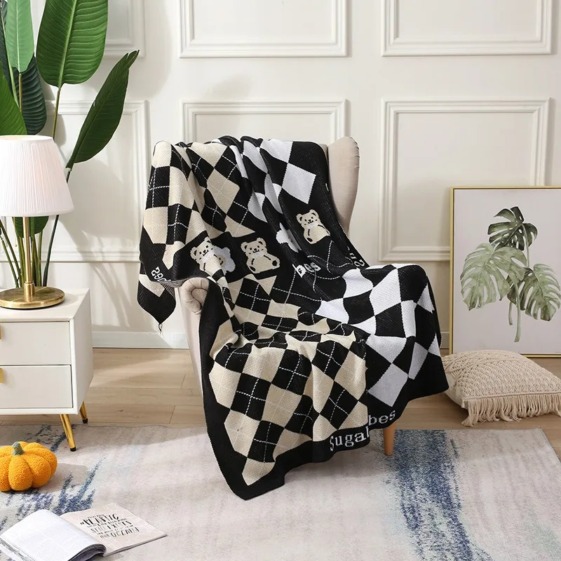 Cute Cartoon Nordic Style Blanket Knitted Baby Wool Throw Leisure Blanket At The End of Sofa Bedspread on The Bed Gift Decorate